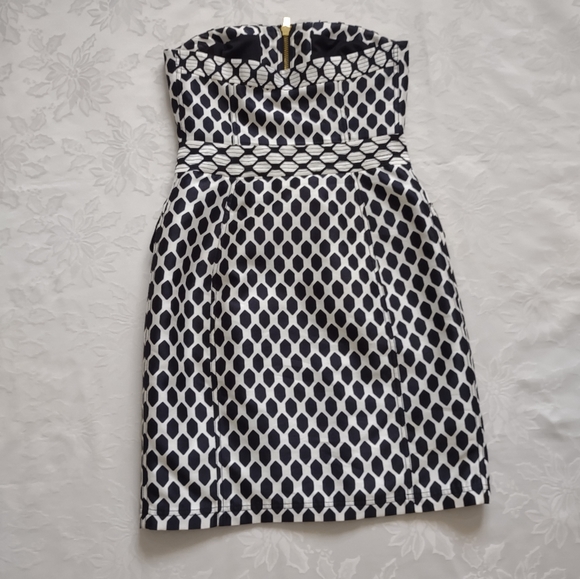 Diane Von Furstenberg runway dress corset goldtone buttons black white diamond - Picture 7 of 13